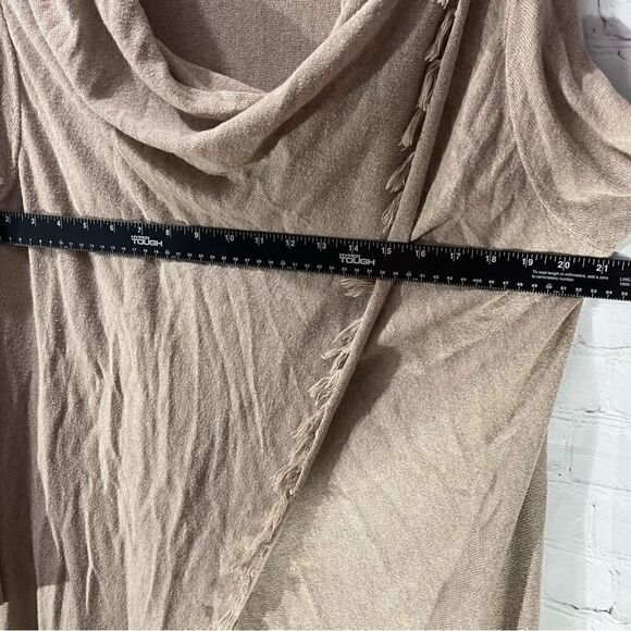 Matilda Jane Come On Over Tan Oatmeal Fringed Asymmetrical Cardigan Size Small - Picture 5 of 5